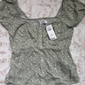 Hollister Sage Green Floral Blouse
